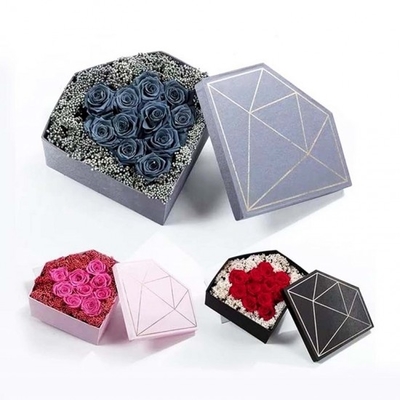 FSC กล่องดอกไม้เพชรพิมพ์ลายแบบกำหนดเอง Gold Hot Stamping Diamond Rose Box