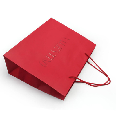 4C 6C Offset Printing Garment Paper Bags ถุงของขวัญกระดาษสีแดงพราวพร้อมหูหิ้ว