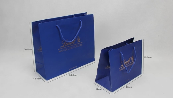 C1S C2S ถุงกระดาษส่วนบุคคลเคลือบมัน Sea Blue Garment Shopping Paper Bags