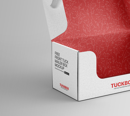 พิมพ์ออฟเซ็ทฟรี Front Tuck Mailer Boxes Shipping Box Mockup
